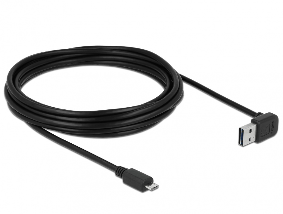 Imagine Cablu EASY-USB 2.0 tip A unghi sus/jos la micro USB-B T-T 5m Negru, Delock 83538 