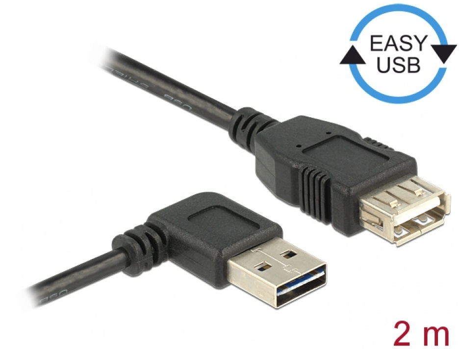 Imagine Cablu prelungitor EASY-USB 2.0 T-M unghi stanga/dreapta 2m, Delock 83552