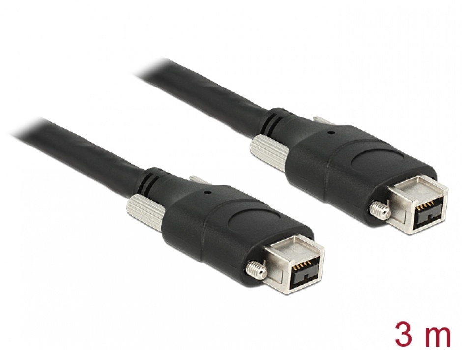 Imagine Cablu Firewire 9 pini la 9 pini cu suruburi 3m negru, Delock 83593