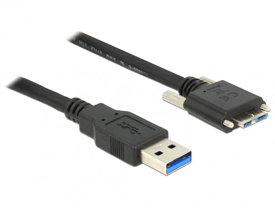 Imagine Cablu USB 3.0 la micro USB-B 3.0 1m cu suruburi, Delock 83597