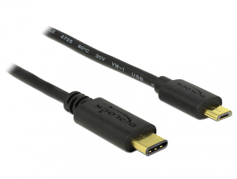 Imagine Cablu USB tip C (host) la micro USB-B 2.0 (device) T-T 1m, Delock 83602