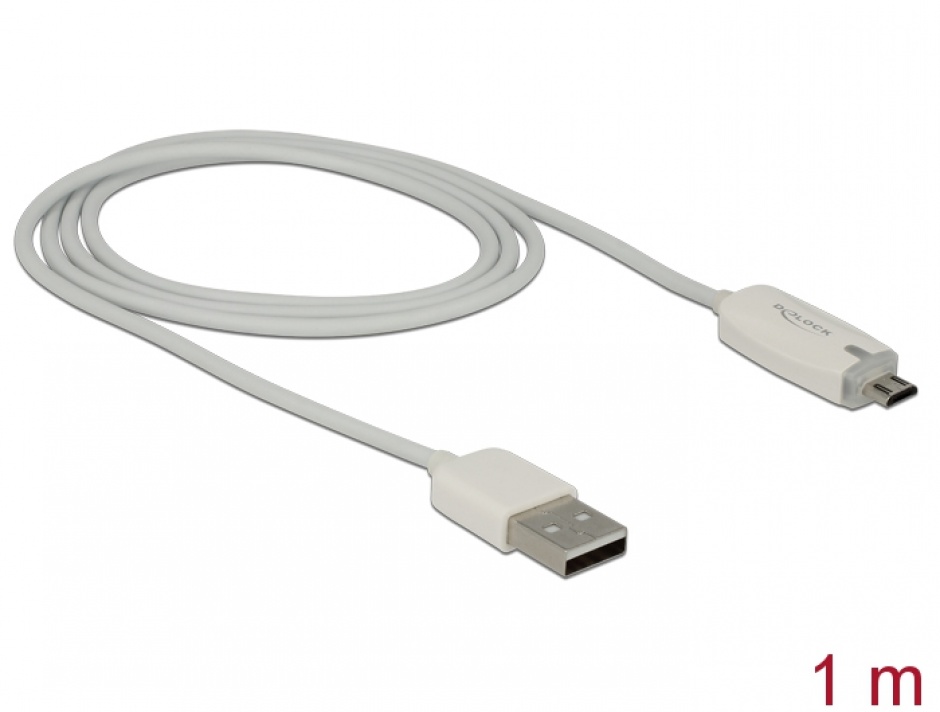 Imagine Cablu de date + incarcare USB la micro USB-B 2.0 cu LED 1m, Delock 83604