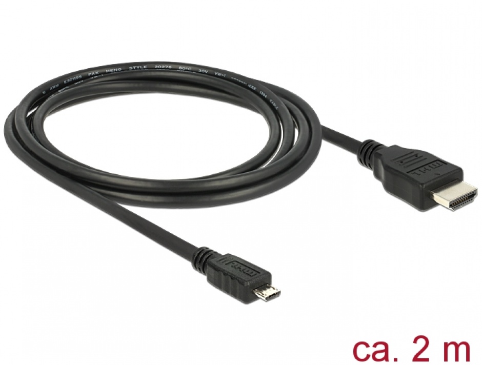 Imagine Cablu micro USB-B MHL 3.0 la HDMI 4k 2m, Delock 83649