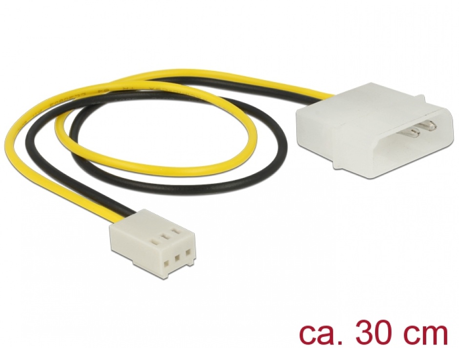 Imagine Cablu de alimentare Molex la ventilator 3 pini T-M 30cm, Delock 83659
