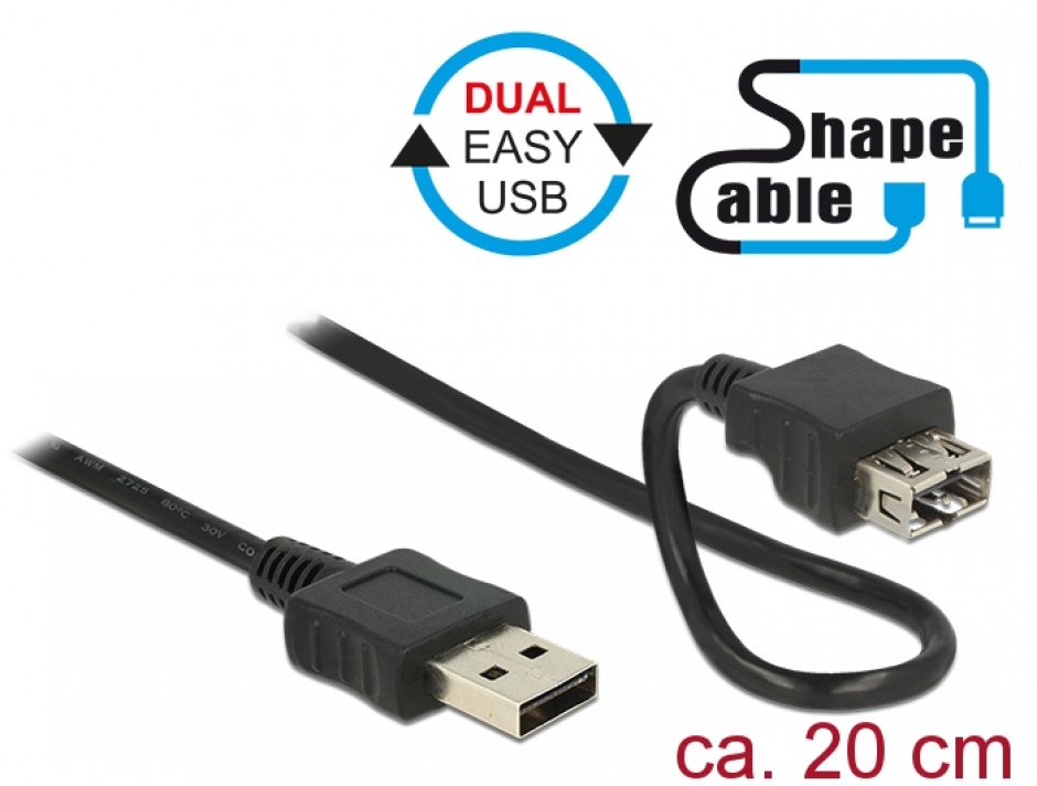 Imagine Cablu EASY-USB 2.0-A la EASY-USB 2.0-A T-M ShapeCable 0.2m, Delock 83662
