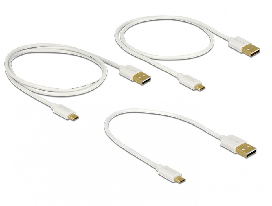 Imagine Cablu de date si incarcare Quick/Fast Charging (incarcare rapida) USB 2.0 la micro USB-B 3 buc/set A