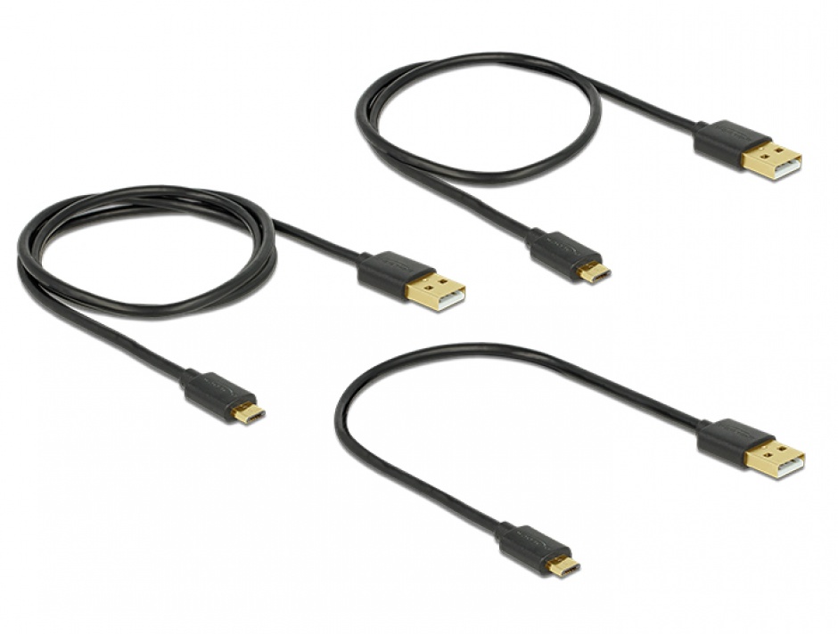 Imagine Cablu de date si incarcare Fast/Quick Charging (incarcare rapida) USB 2.0 la micro USB-B 3 buc/set N