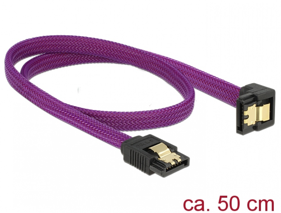Imagine Cablu SATA III 6 Gb/s 50cm drept/unghi Premium, Delock 83696