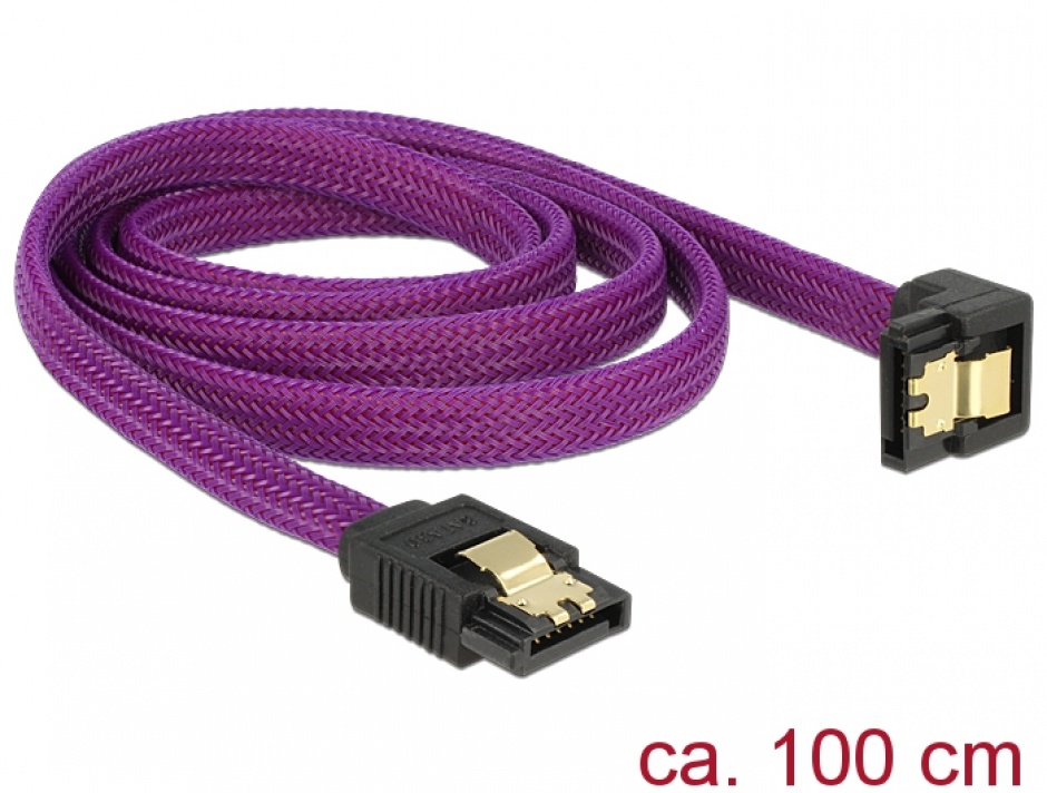 Imagine Cablu SATA III 6 Gb/s 100cm drept/unghi Premium, Delock 83697