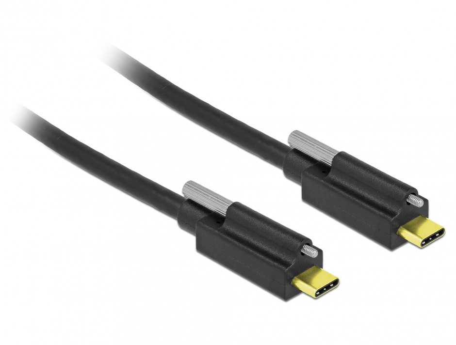 Imagine Cablu SuperSpeed USB 10 Gbps (USB 3.1 Gen 2) tip C cu surub sus T-T 1m Negru, Delock 83719
