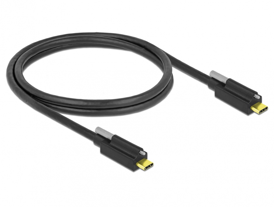 Imagine Cablu SuperSpeed USB 10 Gbps (USB 3.1 Gen 2) tip C cu surub sus T-T 1m Negru, Delock 83719 