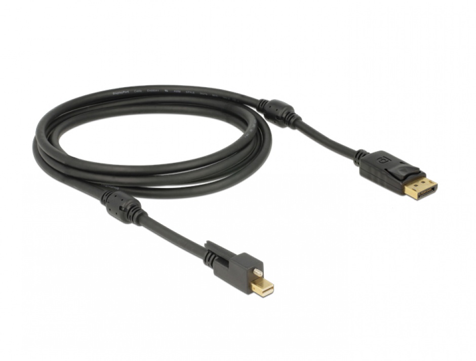 Imagine Cablu mini Displayport 1.2 la Displayport T-T 4K 2m cu surub, Delock 83722