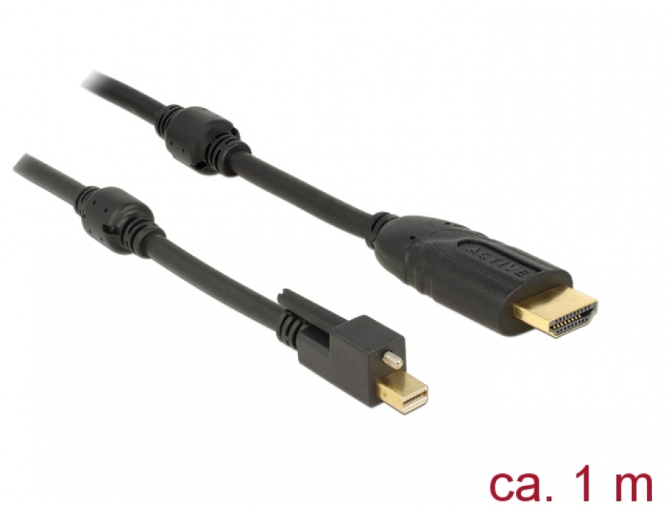 Imagine Cablu mini Displayport 1.2 cu suruburi la HDMI T-T 4K Activ 1m, Delock 83729