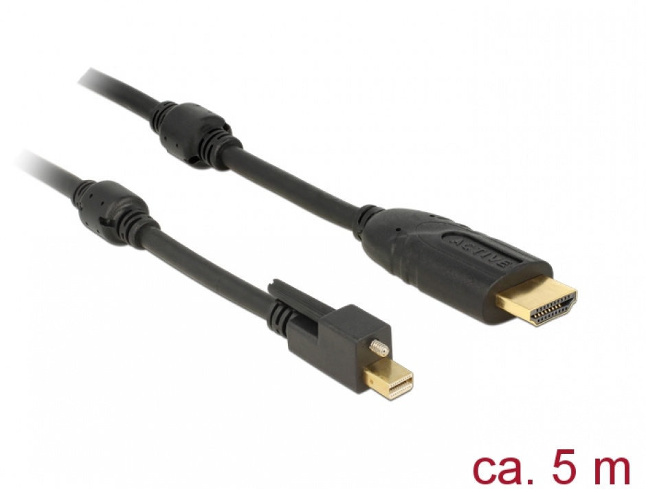Imagine Cablu mini Displayport 1.2 cu suruburi la HDMI T-T 4K Activ 5m, Delock 83732