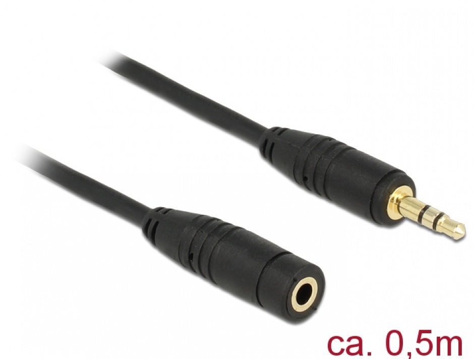Imagine Cablu prelungitor audio jack 3.5mm 0.5m Negru, Delock 83762
