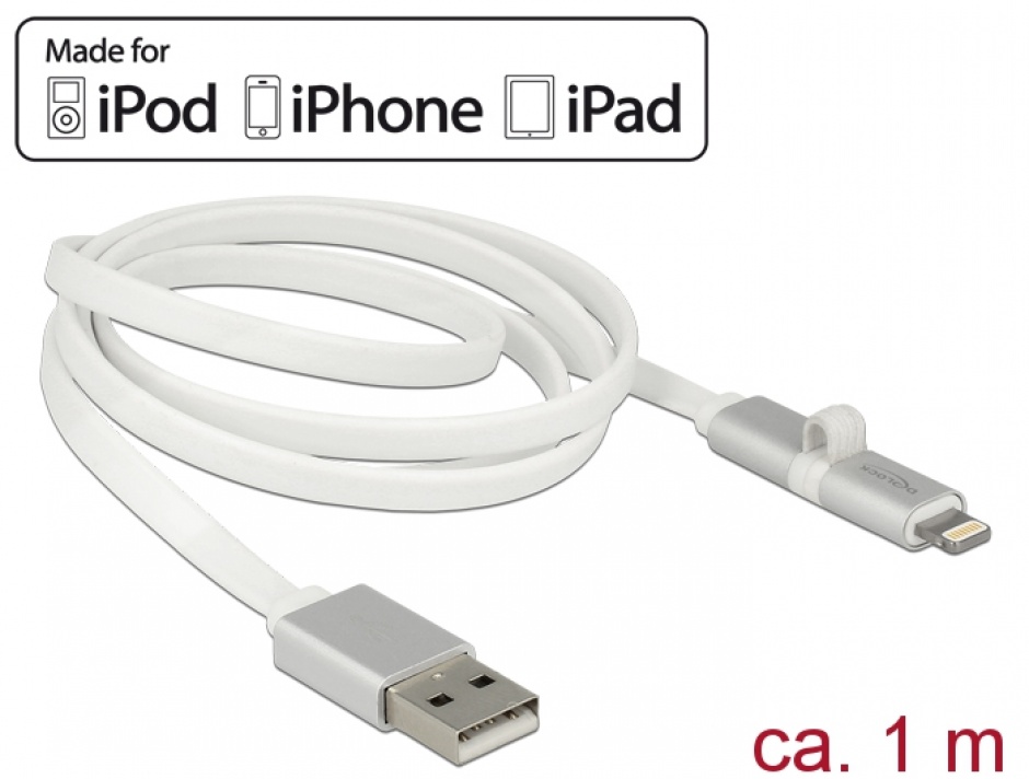 Imagine Cablu de date + incarcare micro USB cu adaptor Lightning MFI T-T 1m, Delock 83773