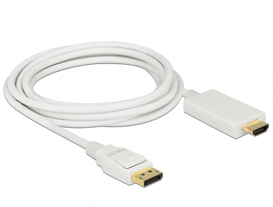 Imagine Cablu Displayport 1.2 la HDMI T-T pasiv 4K alb 3m, Delock 83819