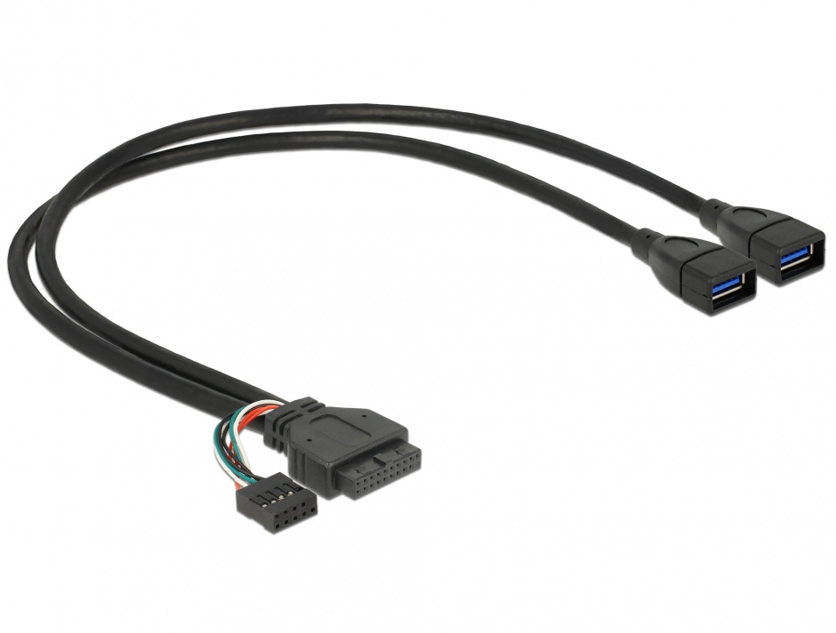 Imagine Cablu pin header USB 3.0 + USB 2.0 pin header la  2 x USB 3.0-A M-M 45cm, Delock 83829