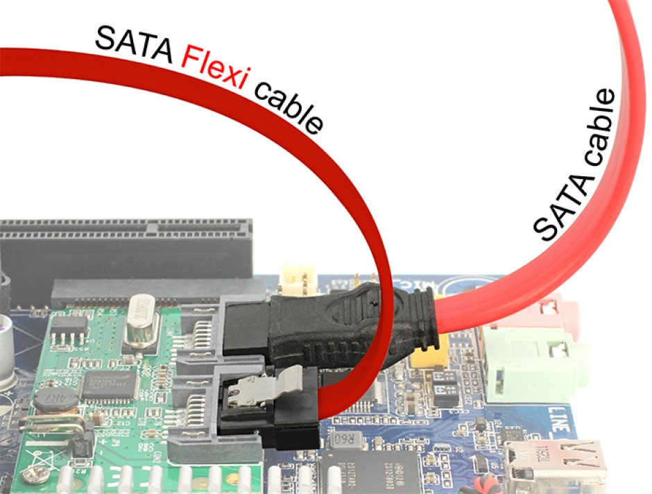 Imagine Cablu SATA III 6 Gb/s FLEXI 10cm Rosu metal, Delock 83832