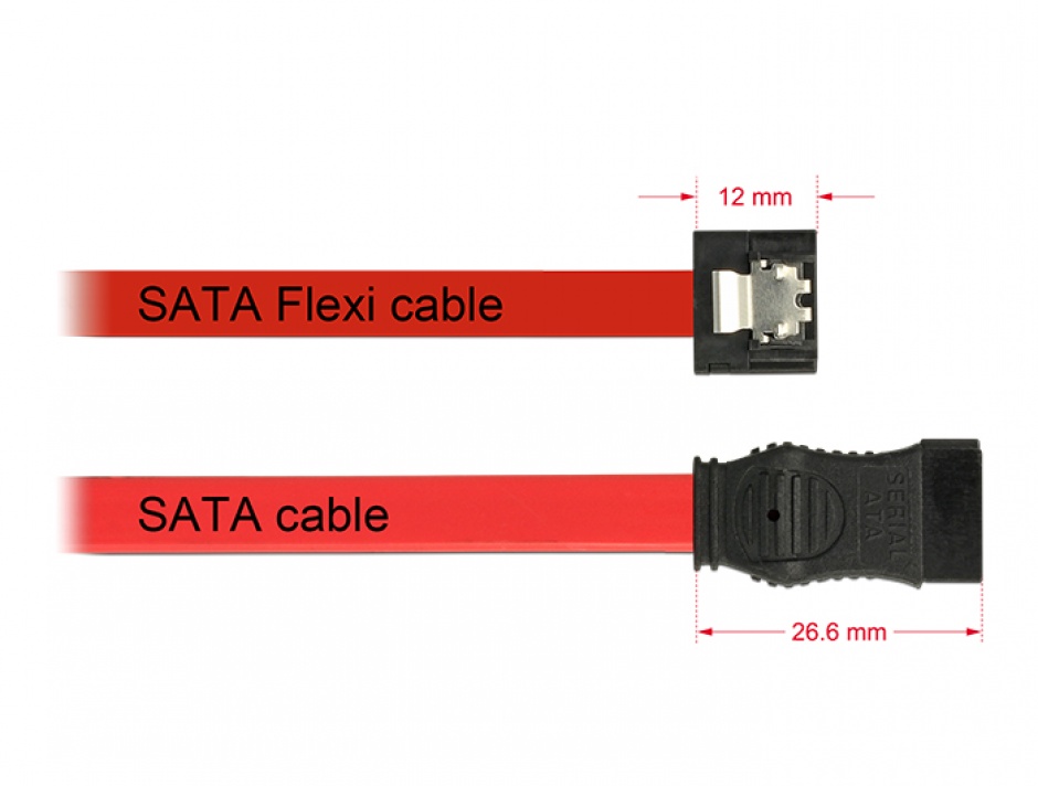 Imagine Cablu SATA III 6 Gb/s FLEXI 20cm Rosu metal, Delock 83833