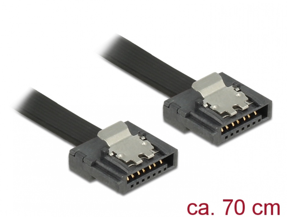 Imagine Cablu SATA III FLEXI 6 Gb/s 70 cm black metal, Delock 83842
