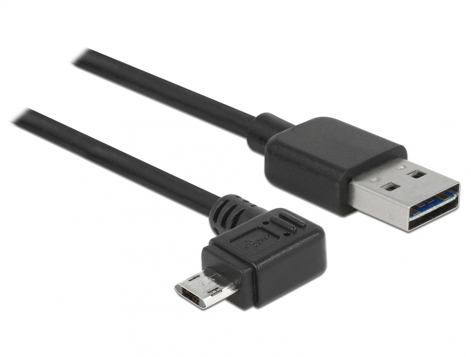 Imagine Cablu EASY-USB 2.0 tip A la micro USB-B EASY-USB unghi stanga/dreapta T-T 0.5m Negru, Delock 83847