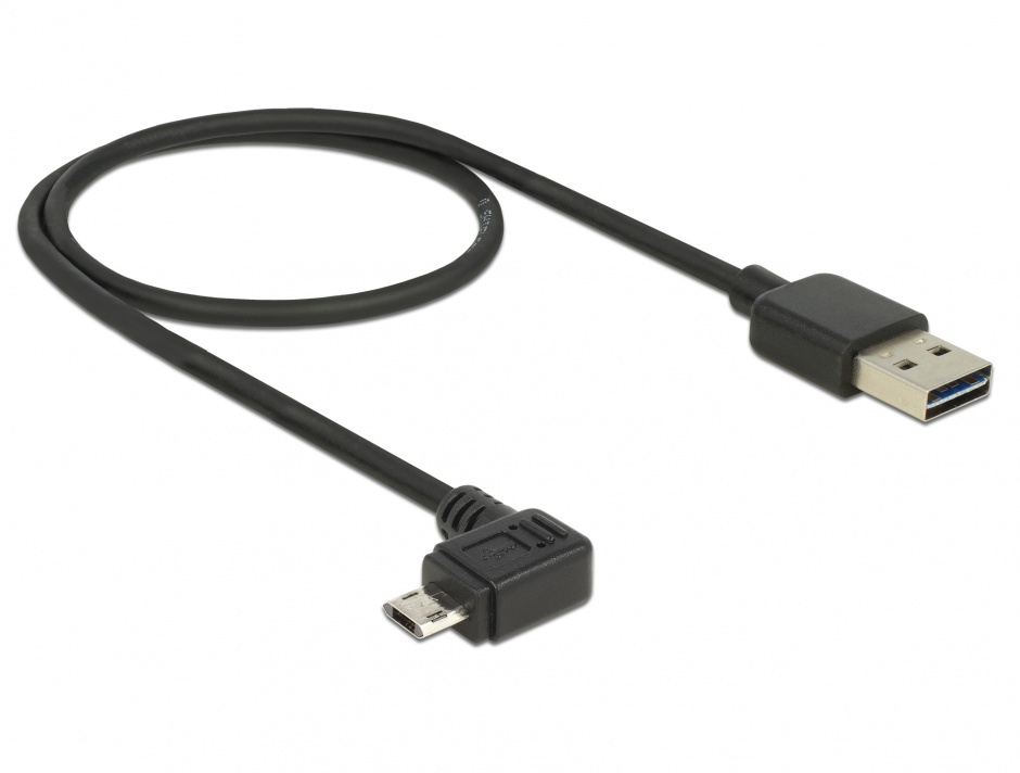 Imagine Cablu EASY-USB 2.0 tip A la micro USB-B EASY-USB unghi stanga/dreapta T-T 0.5m Negru, Delock 83847