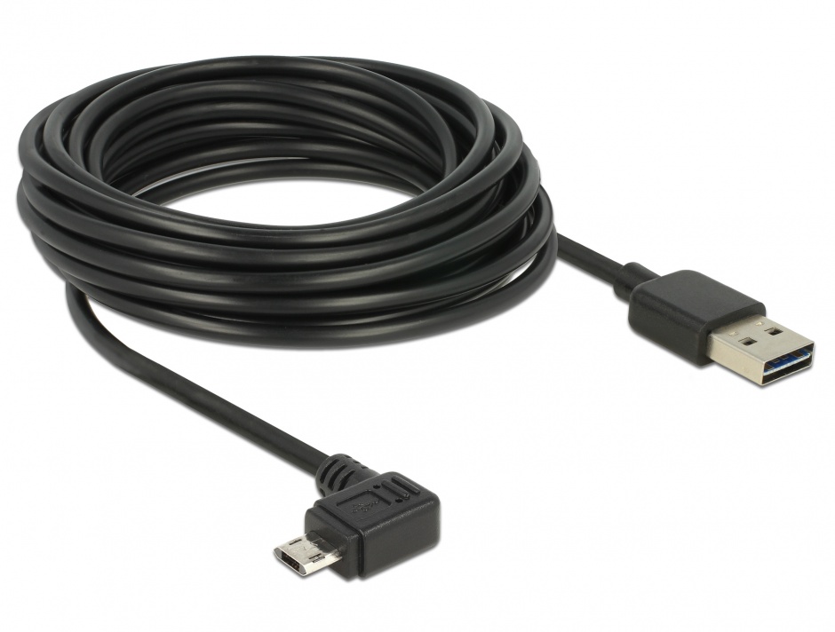 Imagine Cablu EASY-USB 2.0 tip A la micro USB-B EASY-USB unghi stanga/dreapta T-T 5m Negru, Delock 83855