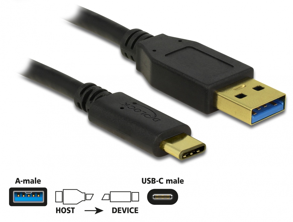 Imagine Cablu USB 3.1-A (host) la USB tip C (device) T-T 1m, Delock 83870