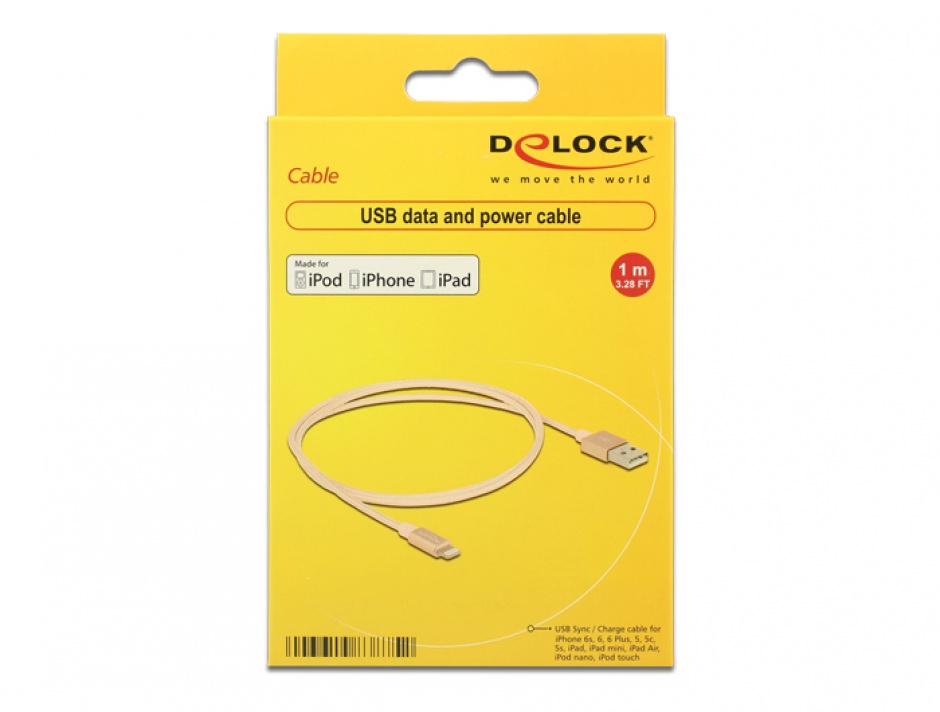 Imagine Cablu de date + incarcare Lightning MFI pentru iPhone, iPad, iPod Rose 1m, Delock 83875