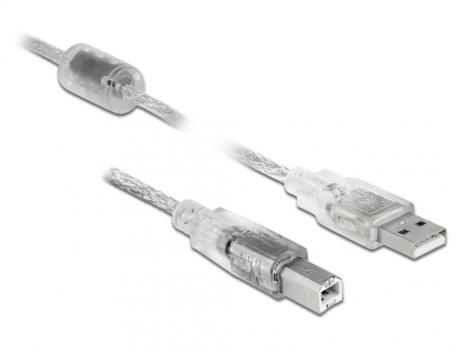 Imagine Cablu USB 2.0 tip A-B cu ferita 2m transparent, Delock 83894