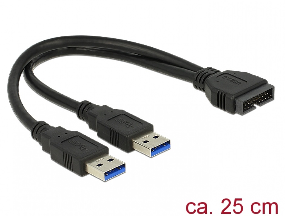 Imagine Cablu USB 3.0 Pin header la 2 x USB 3.0-A T-T 25 cm, Delock 83910
