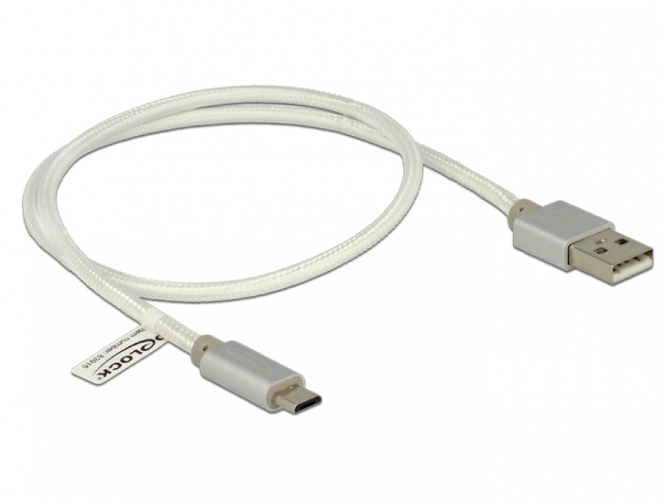 Imagine Cablu de incarcare + date micro USB-B la USB 2.0 T-T Alb 0.5m, Delock 83915