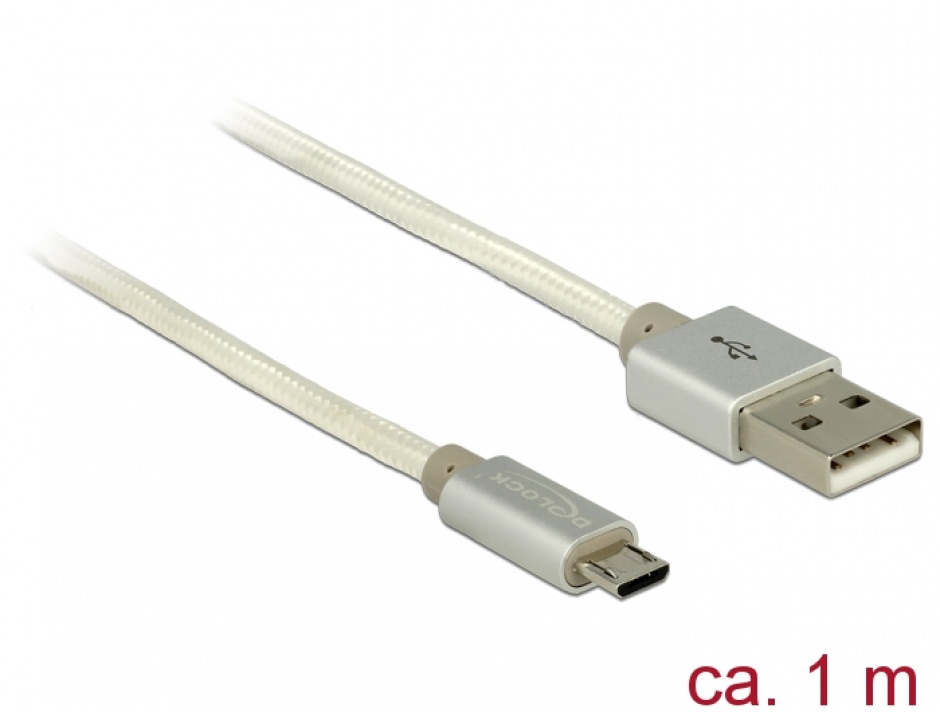 Imagine Cablu de incarcare + date micro USB-B la USB 2.0 T-T Alb 1m, Delock 83916