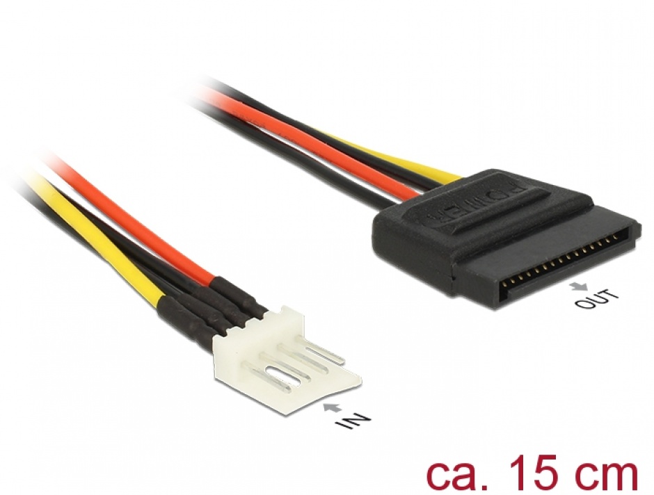 Imagine Cablu alimentare SATA 15 pini la 4 pini floppy M-T 15 cm, Delock 83918
