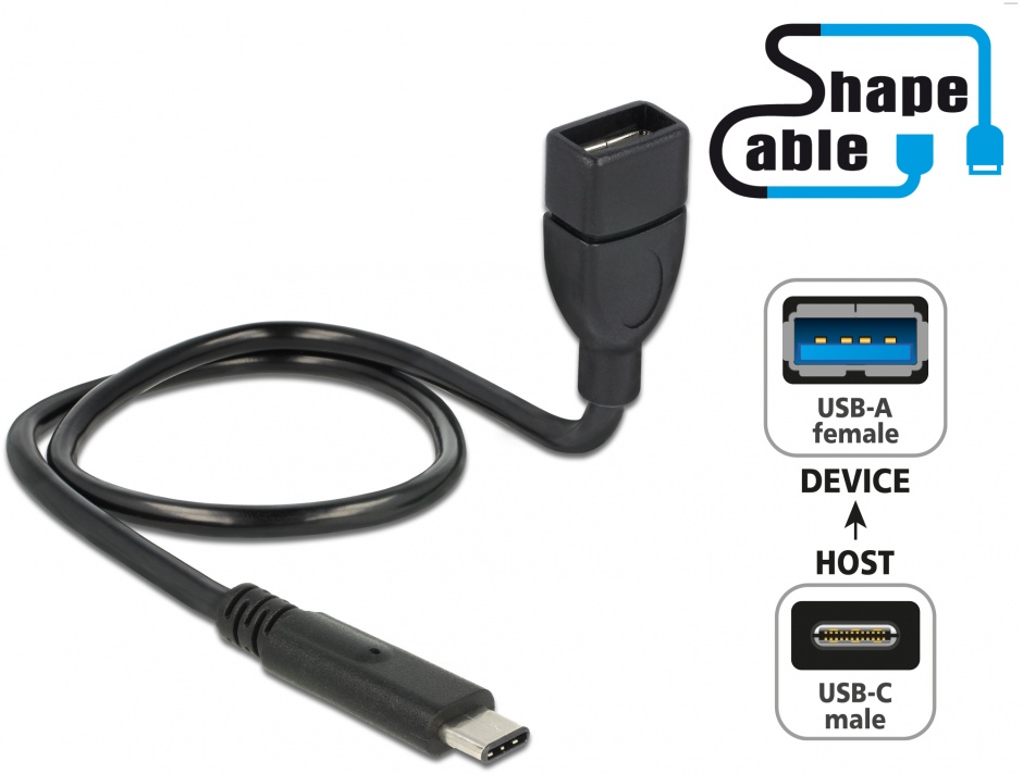 Imagine Cablu USB tip C 2.0 la USB-A T-M OTG ShapeCable 0.5m, Delock 83934