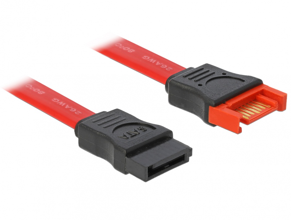 Imagine Cablu prelungitor SATA III 6 Gb/s date 10cm rosu, Delock 83951