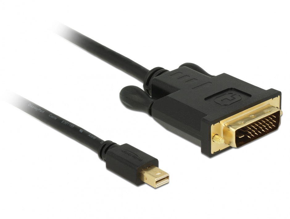 Imagine Cablu mini Displayport 1.1 la DVI 24+1 pini T-T 3m Negru, Delock 83990