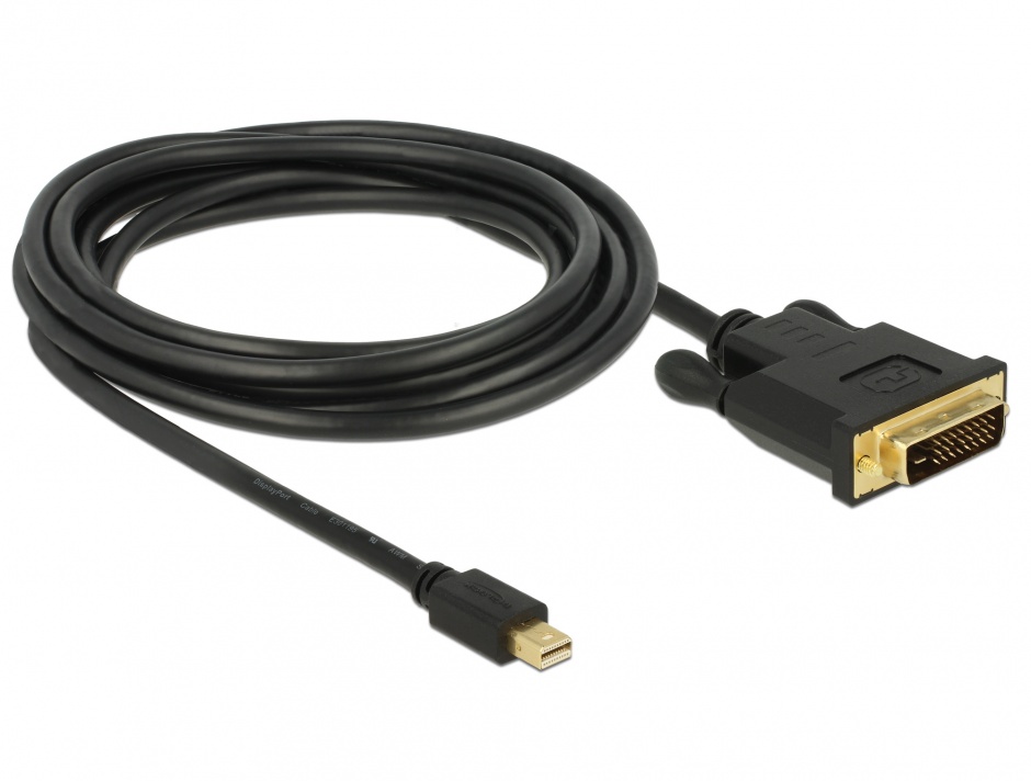 Imagine Cablu mini Displayport 1.1 la DVI 24+1 pini T-T 3m Negru, Delock 83990