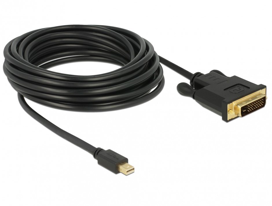Imagine Cablu mini Displayport 1.1 la DVI 24+1 pini T-T 5m Negru, Delock 83991 