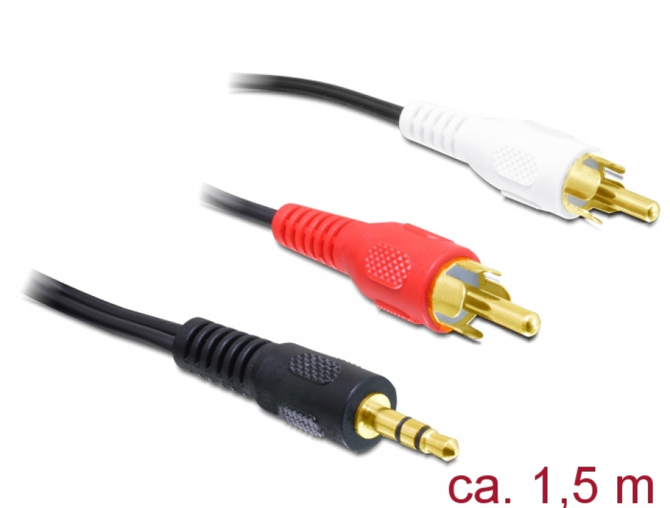 Imagine Cablu audio jack stereo 3.5 mm la 2 x RCA T-T 1.5m, Delock 84000