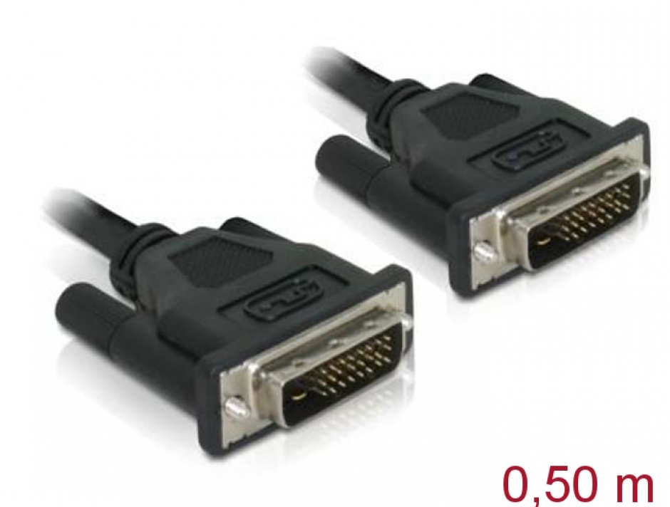 Imagine Cablu DVI 24+1 la DVI 24+1 pini T-T 0.5m negru, Delock 84369
