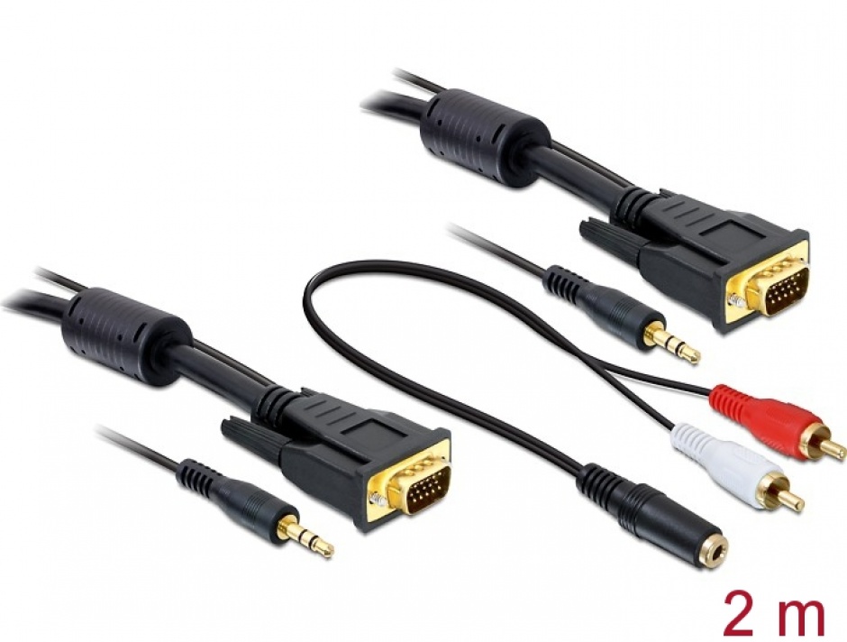 Imagine Cablu VGA cu audio inclus T-T 2m, Delock 84452