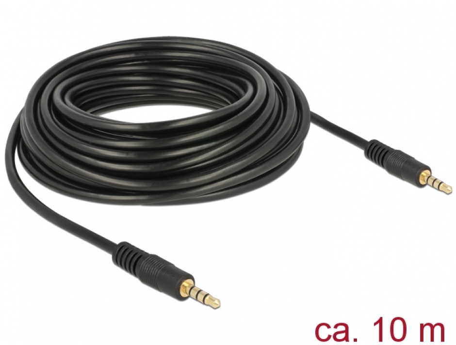 Imagine Cablu Stereo Jack 3.5 mm 4 pini T-T 10m Negru, Delock 84728