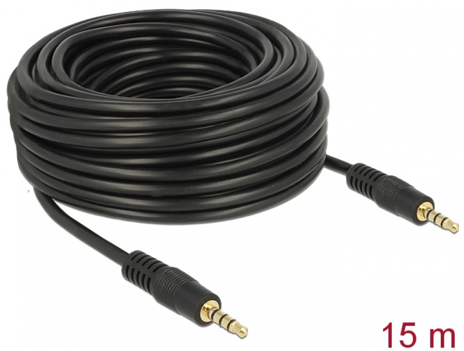 Imagine Cablu Stereo Jack 3.5 mm 4 pini 15m T-T Negru, Delock 84730