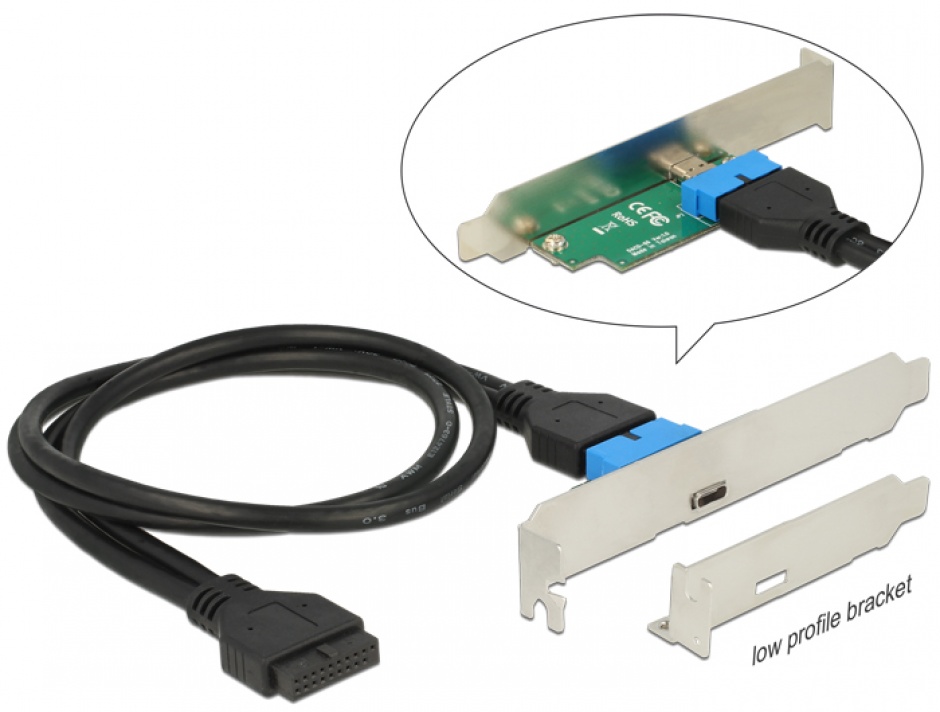 Imagine Bracket pin header USB 3.0 la 1 x USB tip C extern Low Profile, Delock 84755