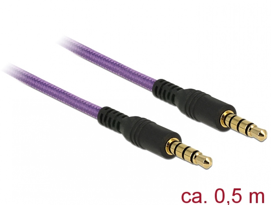 Imagine Cablu stereo jack 3.5mm 4 pini Mov T-T 0.5m, Delock 84756