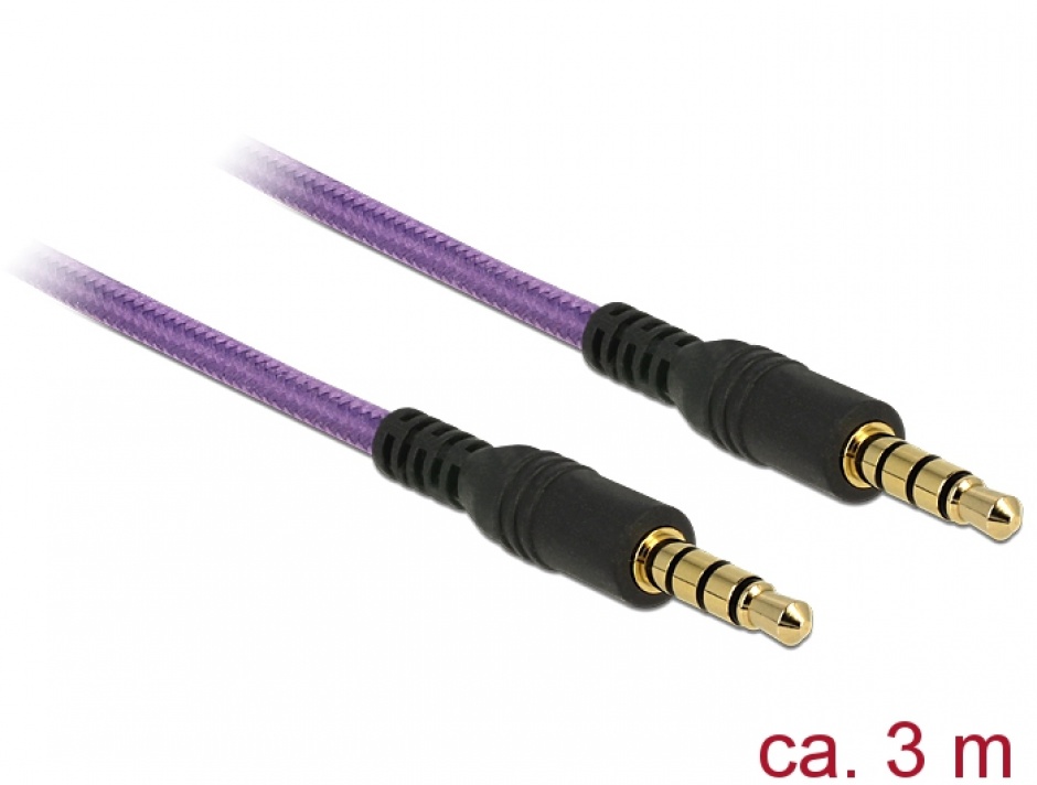 Imagine Cablu stereo jack 3.5mm 4 pini Mov T-T 3m, Delock 84759