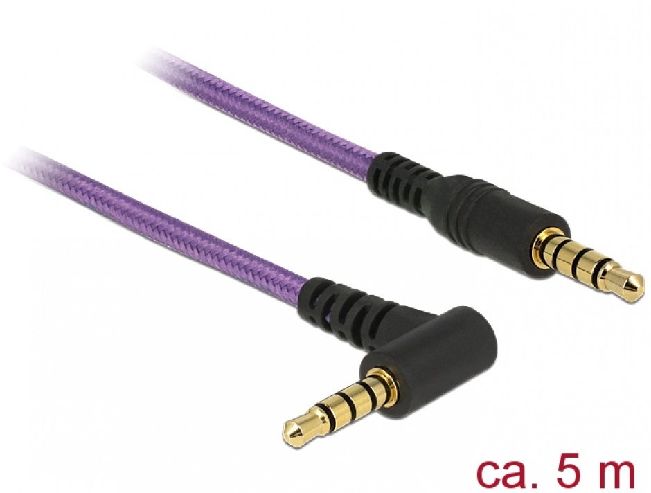 Imagine Cablu stereo jack 3.5mm 4 pini unghi Mov T-T 5m, Delock 84765