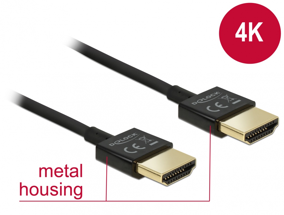 Imagine Cablu HDMI 4K High Speed cu Ethernet T-T 3D 1.5m Slim Premium, Delock 84772